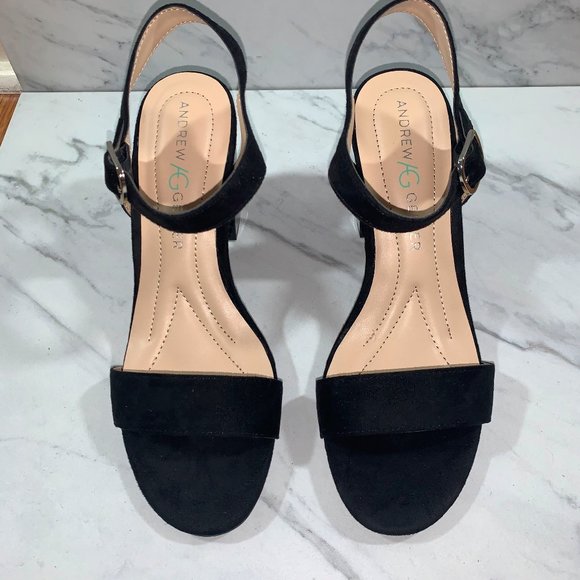 NIB ANDREW GELLER Black Marble-Look Heel Sandals - Picture 3 of 5